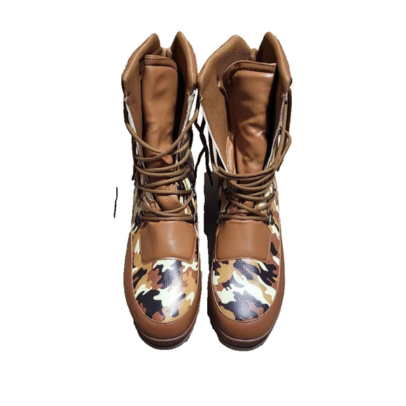CAPE ROBBIN WOMEN'S NUNCA ROUND TOE LUG PLATFORM COMBAT BOOTS CAMO BROWN 10 - Picture 11 of 14